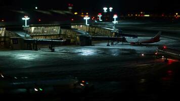 Timelapse of pushback tug towing airplanes from terminal parking video