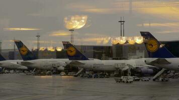 Lufthansa passenger airplanes at Charles de Gaulle Airport, France video