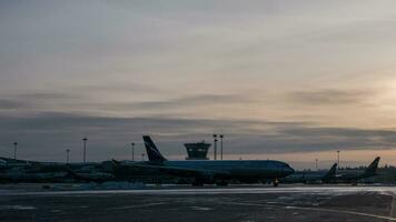 Timelapse of traffic at Terminal D of Sheremetyevo Airport, Moscow video