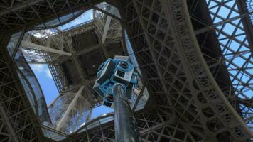 Shooting 360 degrees footage under the Eiffel Tower in Paris, France video