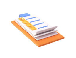 3d white clipboard icon task management todo check list on orange plane background. Work project plan concept, fast checklist, posting plan. productivity checklist png