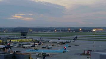 Terminal D of Sheremetyevo Airport in late evening Moscow, Russia video