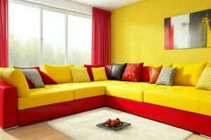 Modern living room design with comfortable sofa and elegant decoration photo