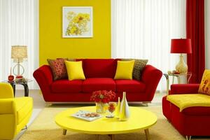 Modern living room design with comfortable sofa and elegant decoration photo