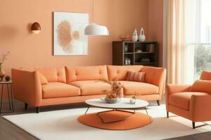 Modern living room design with comfortable sofa and elegant decoration photo