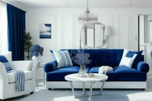 Modern living room design with comfortable sofa and elegant decoration photo