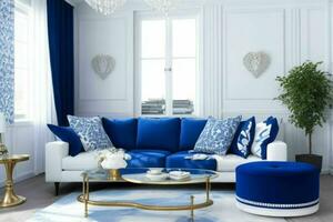 Modern living room design with comfortable sofa and elegant decoration photo