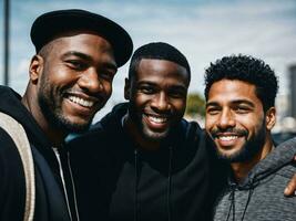 photo of group happy black strong man, generative AI