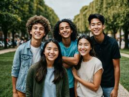 foto de grupo Adolescente fresco estudiante a universidad, generativo ai