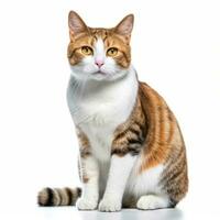 a calico cat sitting in front of a white background generative AI photo