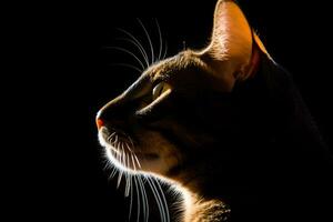 a cat is silhouetted against a black background generative AI photo