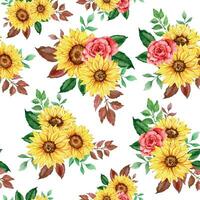 Elegant floral Seamless pattern with watercolor sunflowers and greenery vector