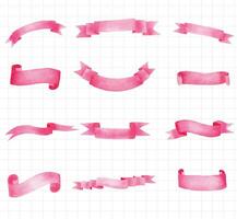 watercolor pink ribbons set vector