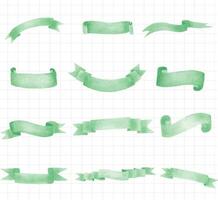 watercolor ribbon set, green, on white background vector