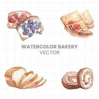 watercolor bakery vector set of different types of breads and pastries