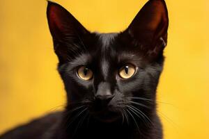 a close up of a black cat with yellow eyes generative AI photo