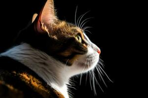 un cerca arriba de un gato mirando apagado dentro el distancia generativo ai foto