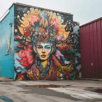 a colorful mural of a woman on the side of a building generative AI photo