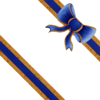 Blue ribbon bow with gold stripes isolated on transparent background png