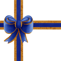 Blue ribbon bow with gold stripes isolated on transparent background png