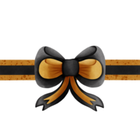 Black ribbon bow with gold stripes isolated on transparent background png