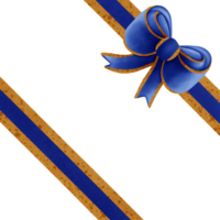Blue ribbon bow with gold stripes isolated on transparent background png