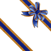 Blue ribbon bow with gold stripes isolated on transparent background png