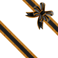 Black ribbon bow with gold stripes isolated on transparent background png