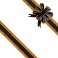 Black ribbon bow with gold stripes isolated on transparent background png