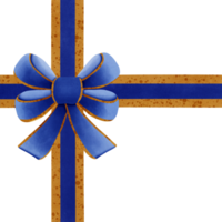 Blue ribbon bow with gold stripes isolated on transparent background png