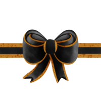 Black ribbon bow with gold stripes isolated on transparent background png