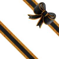 Black ribbon bow with gold stripes isolated on transparent background png