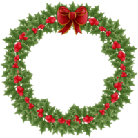 christmas wreath with holly branch with red berries and green leaves isolated on transparent background png