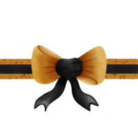 Black ribbon bow with gold stripes isolated on transparent background png