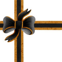 Black ribbon bow with gold stripes isolated on transparent background png