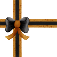 Black ribbon bow with gold stripes isolated on transparent background png