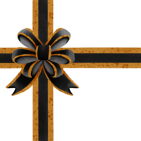 Black ribbon bow with gold stripes isolated on transparent background png