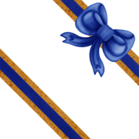 Blue ribbon bow with gold stripes isolated on transparent background png