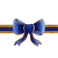 Blue ribbon bow with gold stripes isolated on transparent background png