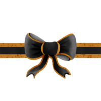 Black ribbon bow with gold stripes isolated on transparent background png