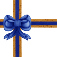 Blue ribbon bow with gold stripes isolated on transparent background png