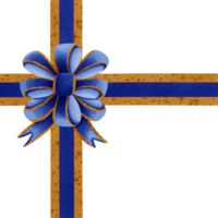 Blue ribbon bow with gold stripes isolated on transparent background png