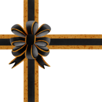 Black ribbon bow with gold stripes isolated on transparent background png