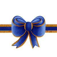 Blue ribbon bow with gold stripes isolated on transparent background png