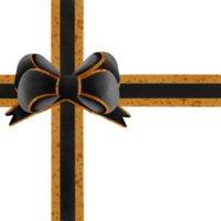 Black ribbon bow with gold stripes isolated on transparent background png