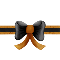 Black ribbon bow with gold stripes isolated on transparent background png