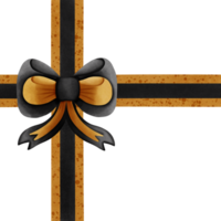 Black ribbon bow with gold stripes isolated on transparent background png