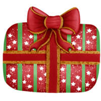 Christmas new year gift box with red bow gold stripe and ribbon isolated on transparent background png