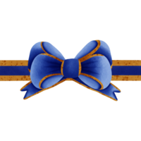 Blue ribbon bow with gold stripes isolated on transparent background png