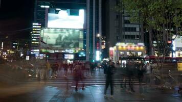 espaço de tempo do pedestres em zebra cruzando dentro noite Seul, sul Coréia video